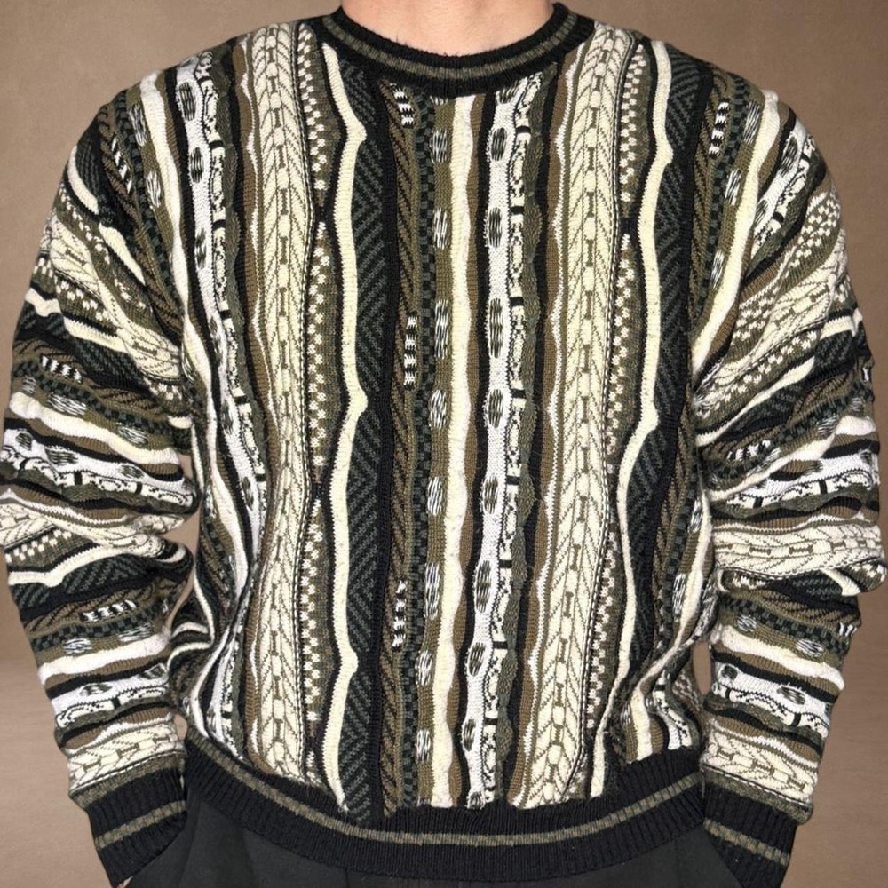 Vintage Coogi Style Protege Collection 3D Knit Oversized Sweater 90s Black Olive